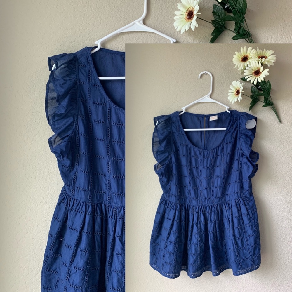 Jasmine & Ginger Navy Blue Eyelet Peplum top